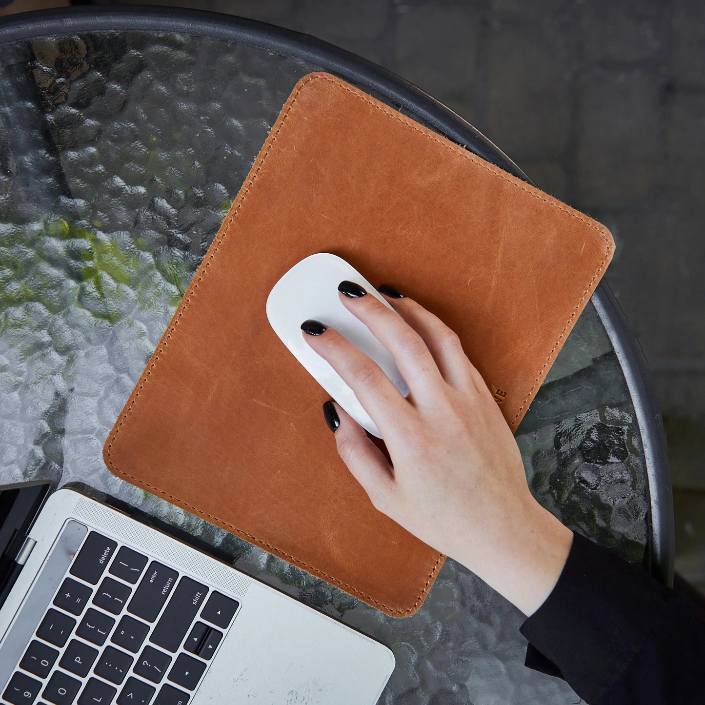 The Word Mousepad — Cognac Leather
