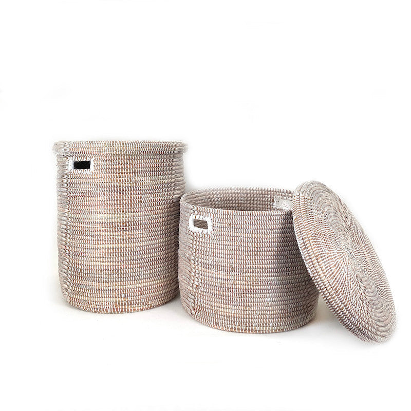 White Flat Lid Floor Basket, close-up detail view