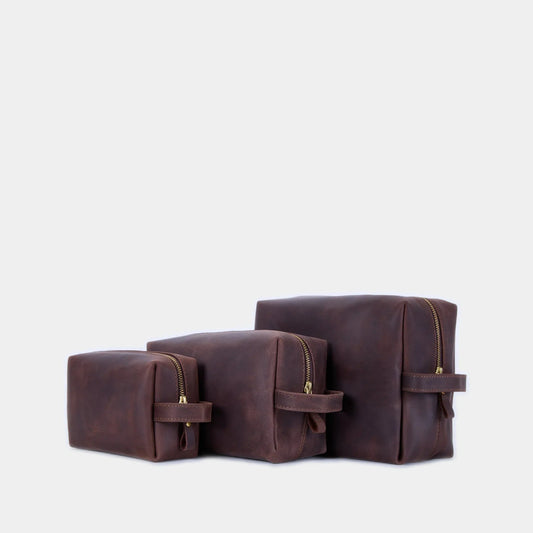 Mirage Leather Toiletry Set — Dark Brown