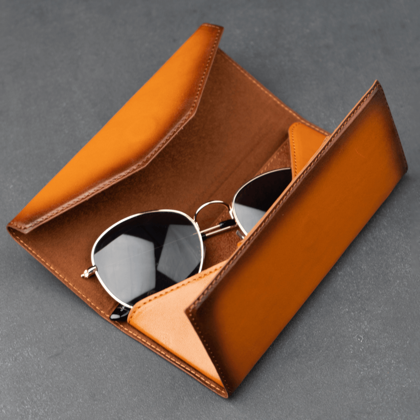 Luxury Leather Sunglasses Case — Camel