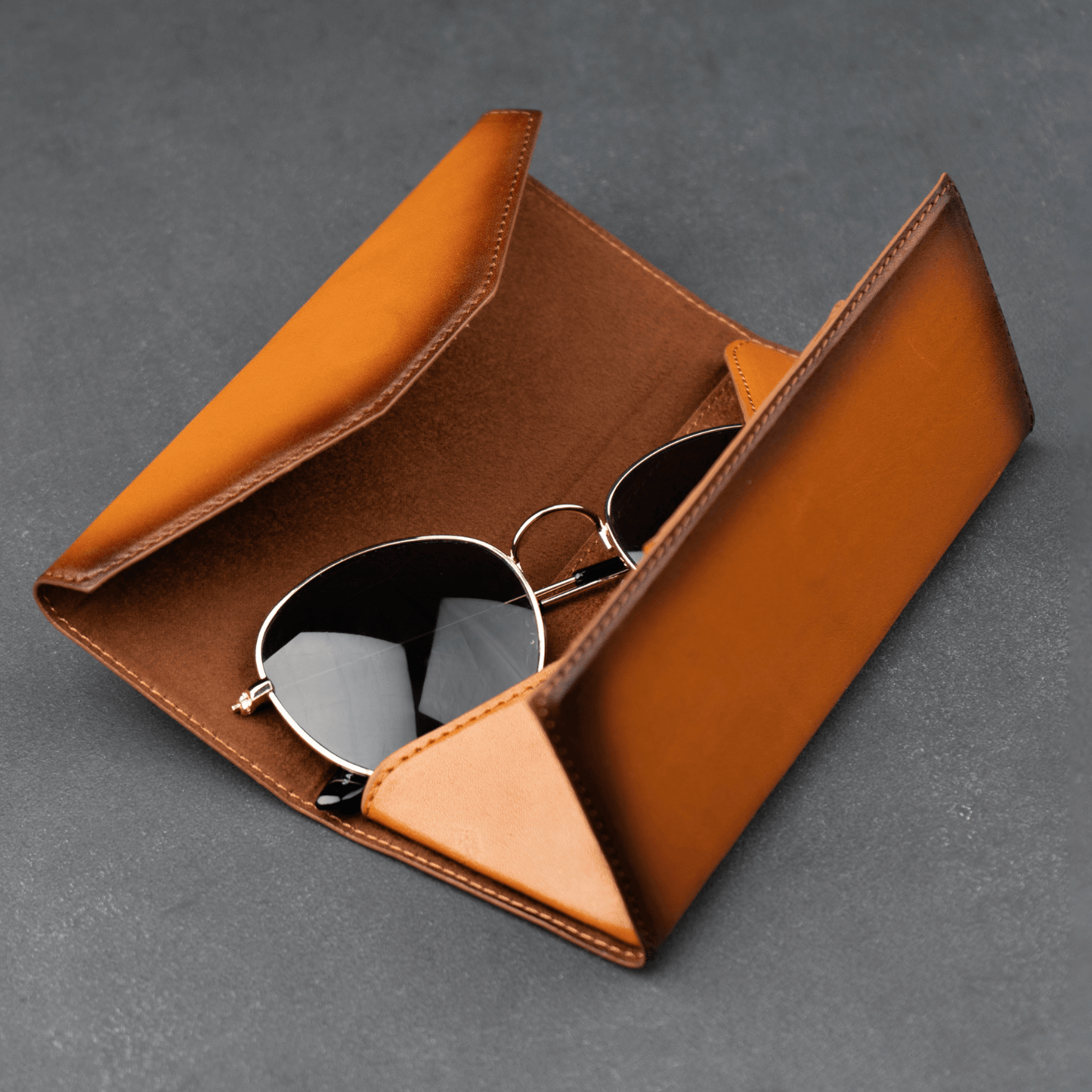 Luxury Leather Sunglasses Case — Camel