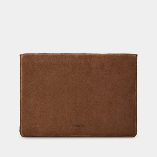Camel suede leather laptop sleeve for MacBook, front view