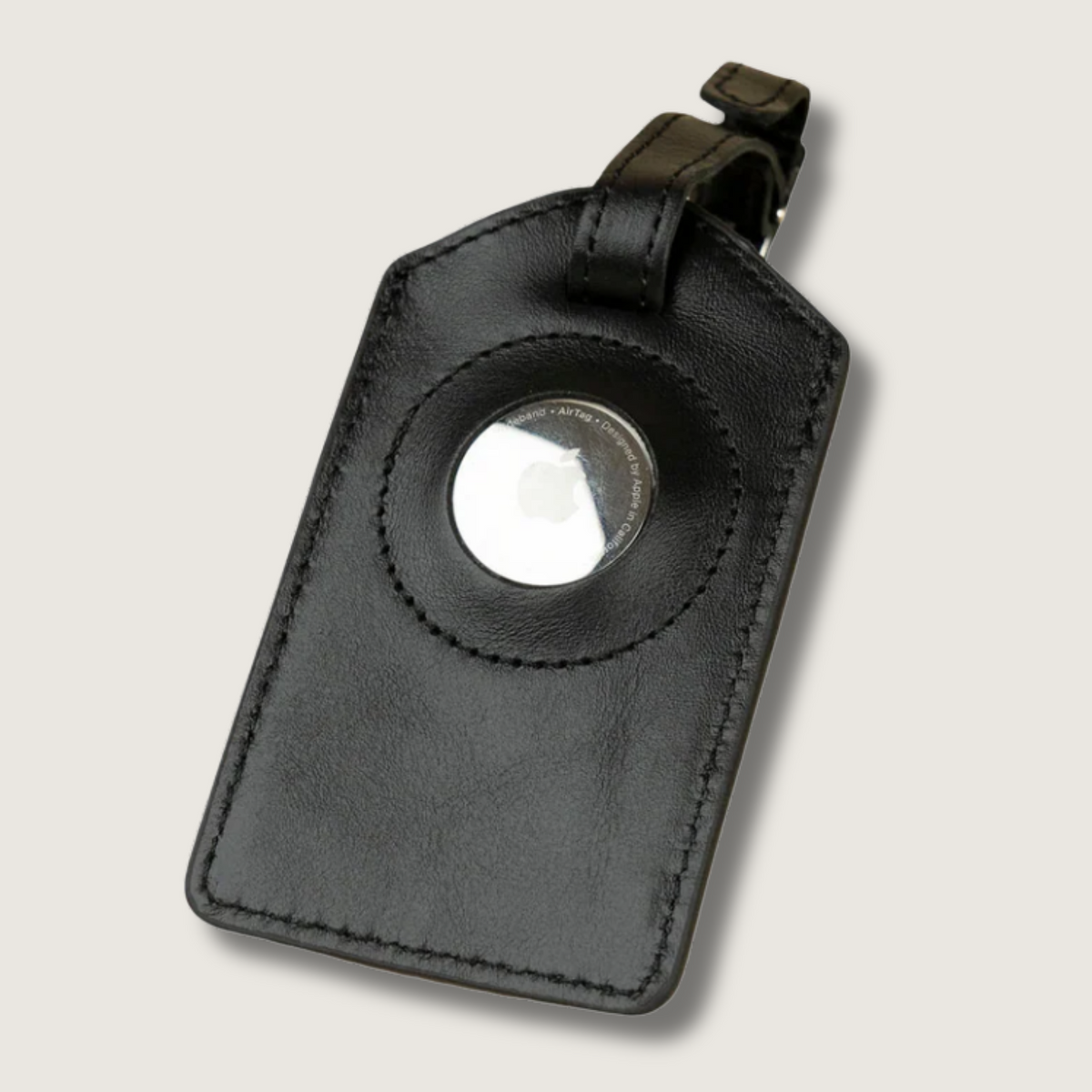 Premium Leather AirTag Luggage Tag, Black, Clovis, front view