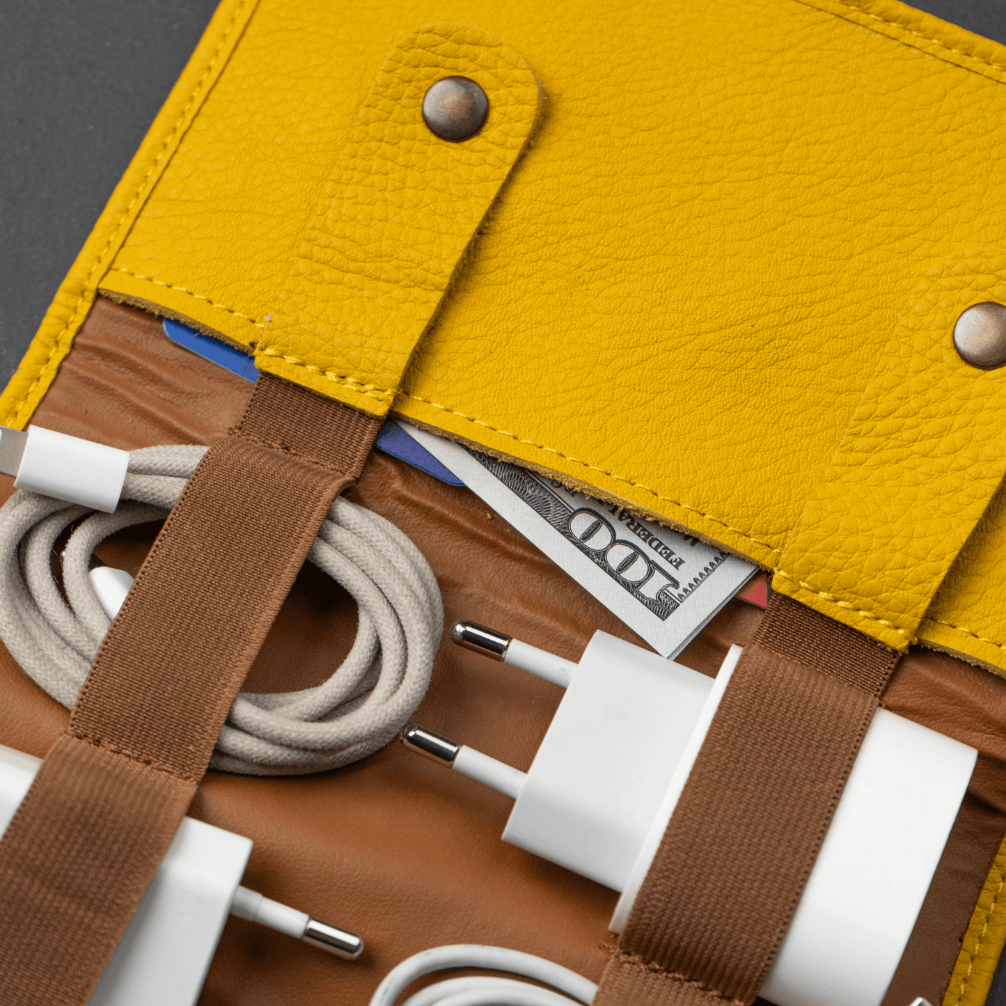 The Cable Roll — Mustard Leather