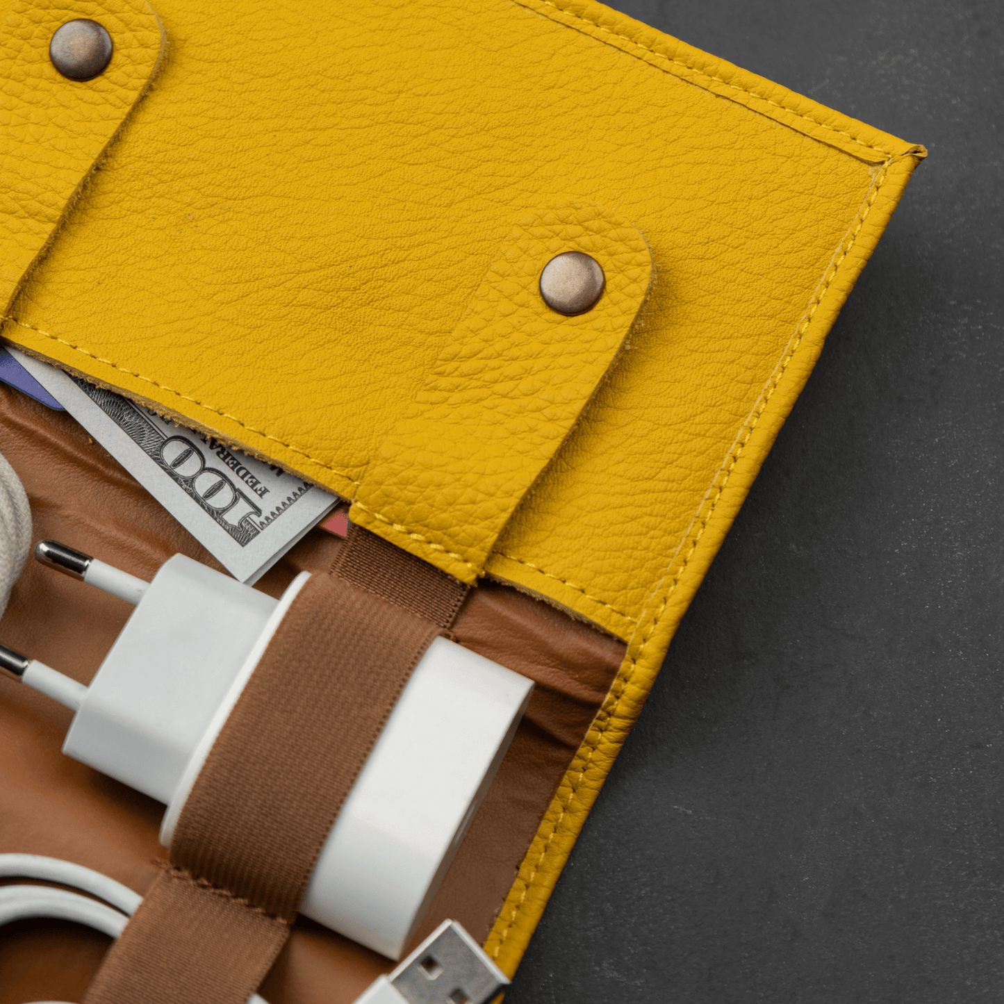 The Cable Roll — Mustard Leather