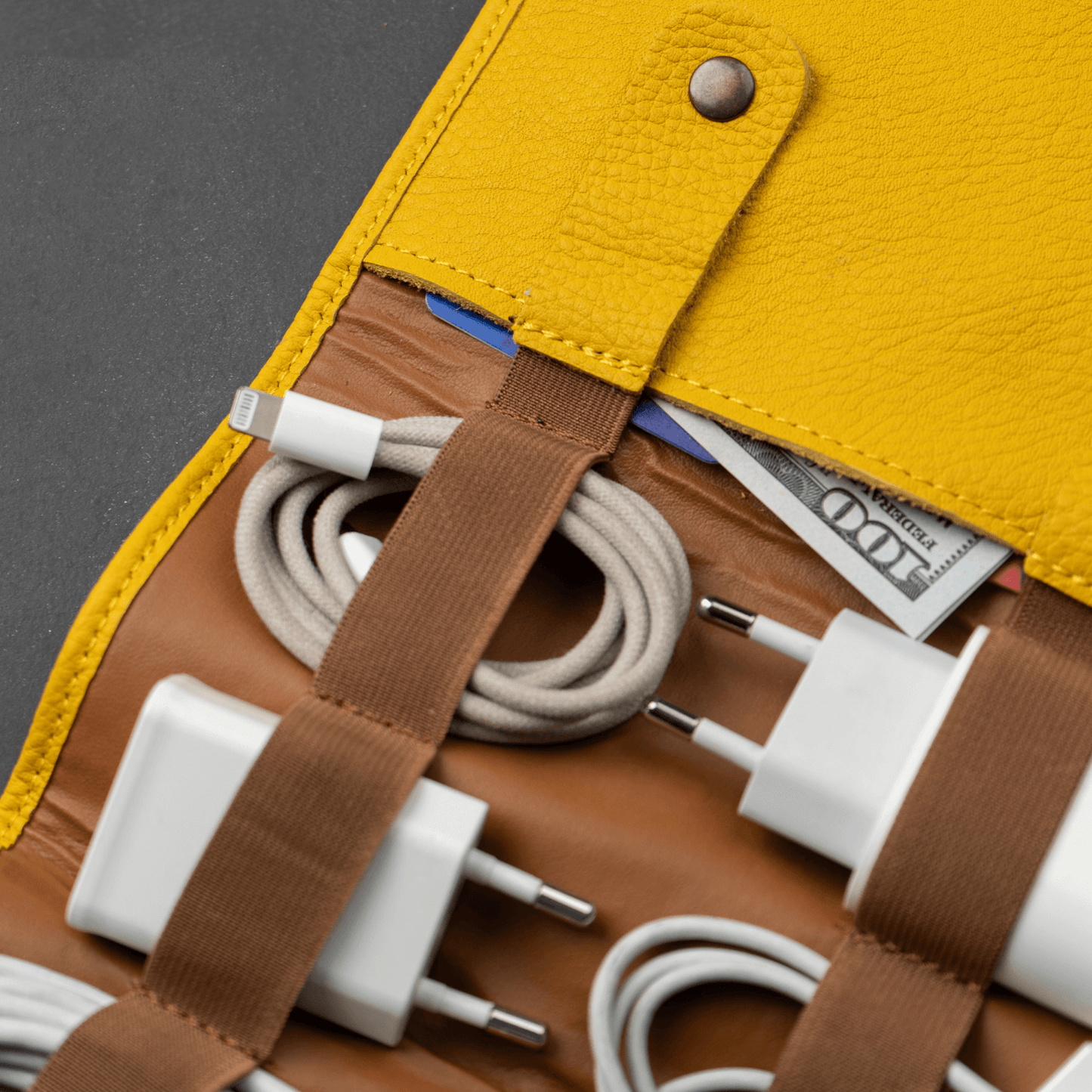 The Cable Roll — Mustard Leather