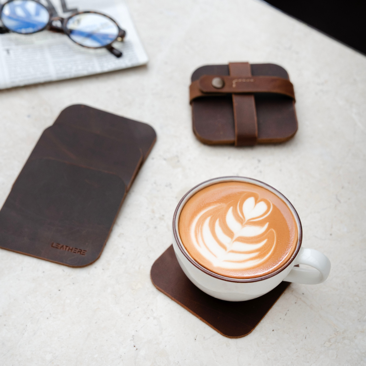 Leather Coffee Coaster Set, Hialeah, interior view