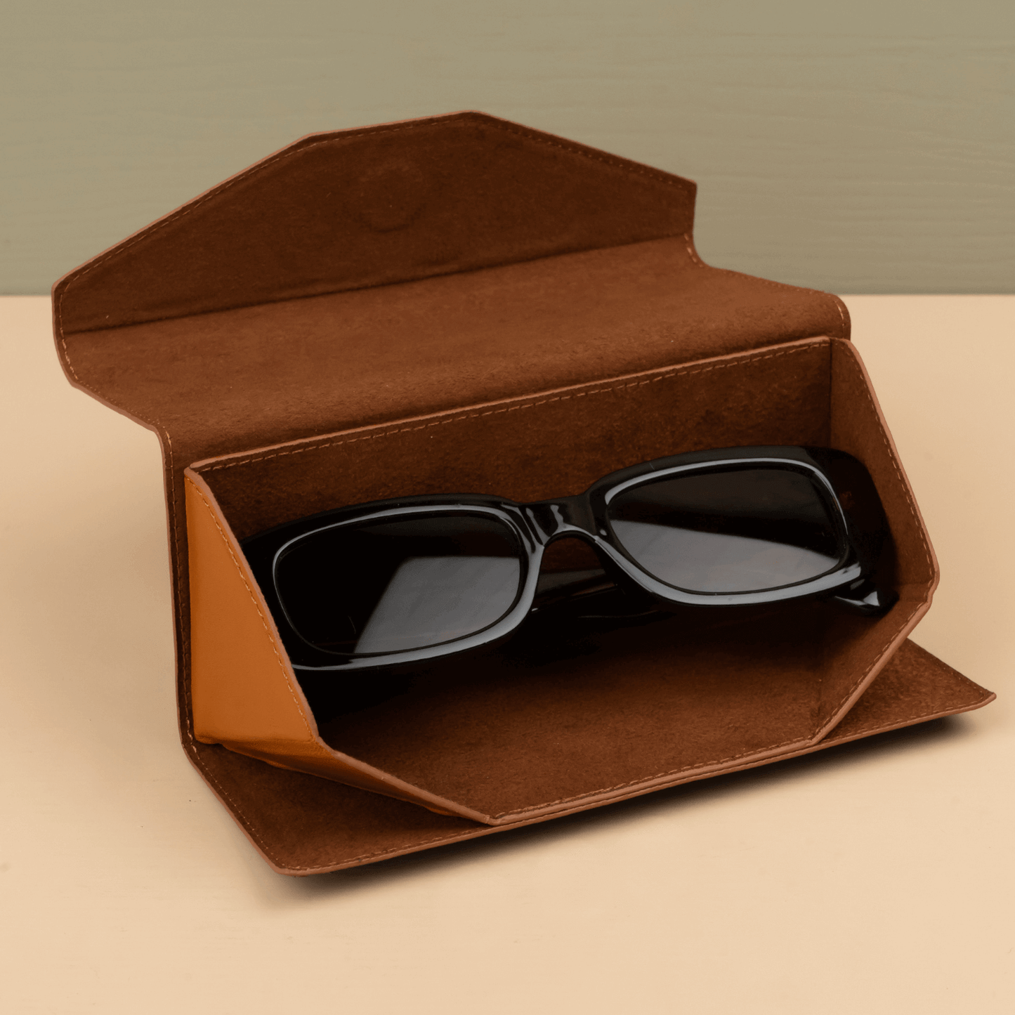 Luxury Leather Sunglasses Case — Camel
