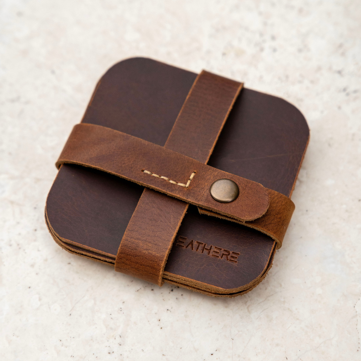 Leather Coffee Coaster Set, Hialeah, side view