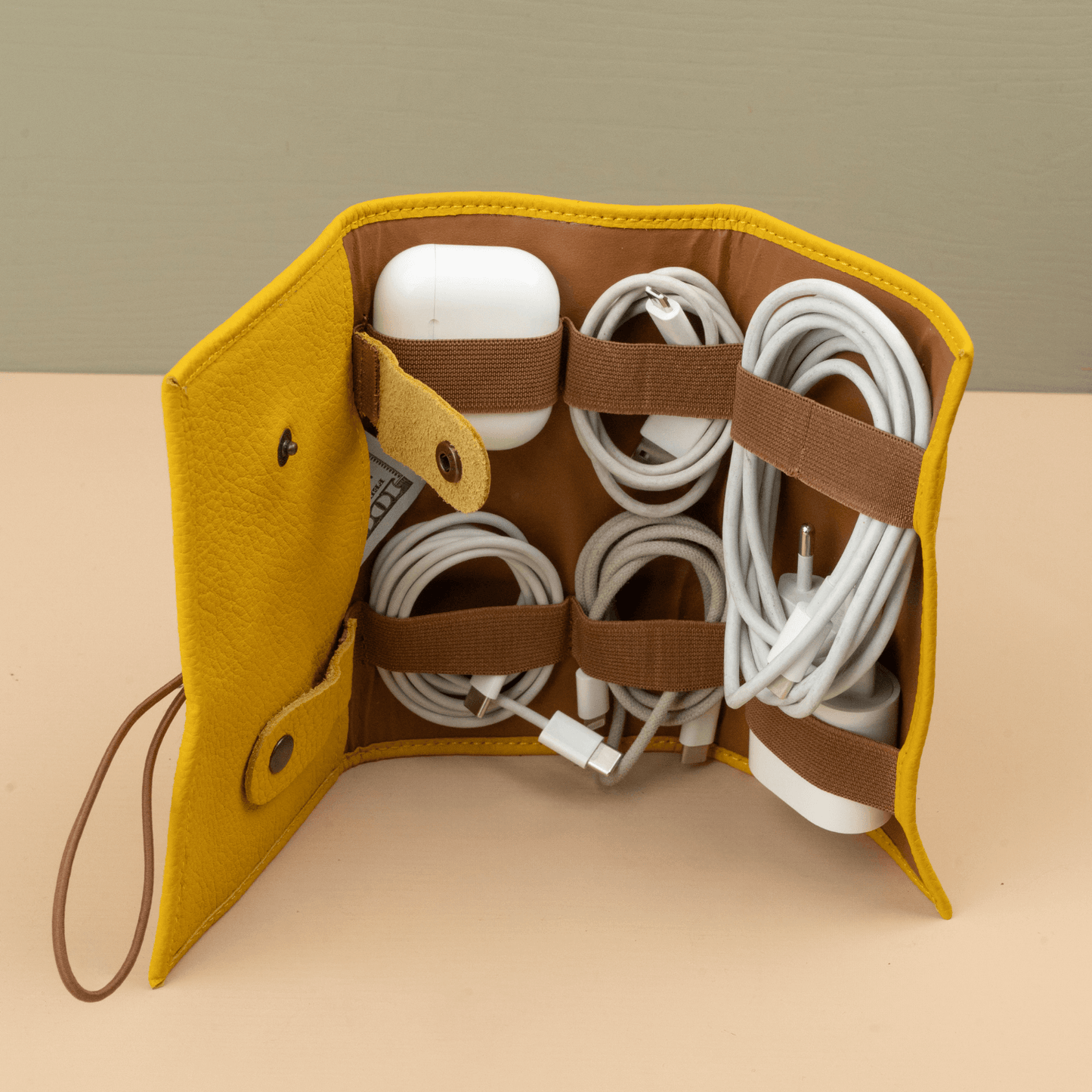 The Cable Roll — Mustard Leather