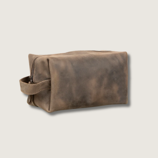 Handmade Leather Makeup Bag — Weathered Brown