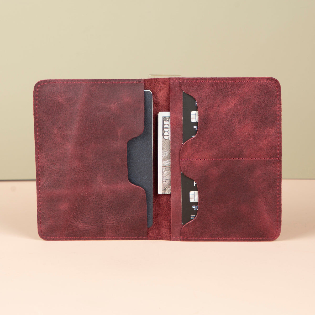Leather Passport Holder - Burgundy - Milan