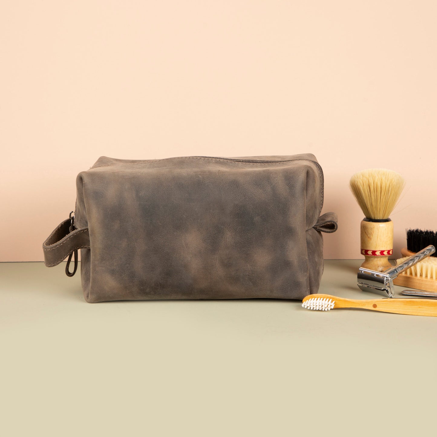 Handmade Leather Makeup Bag — Weathered Brown