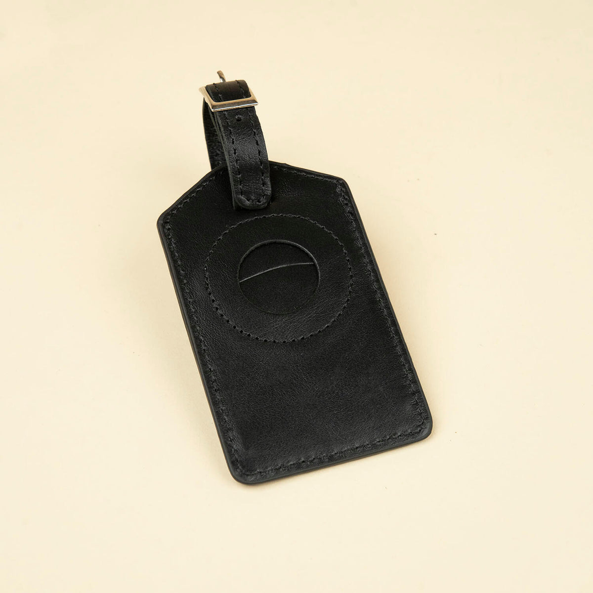Premium Leather AirTag Luggage Tag, Black, Clovis, back view