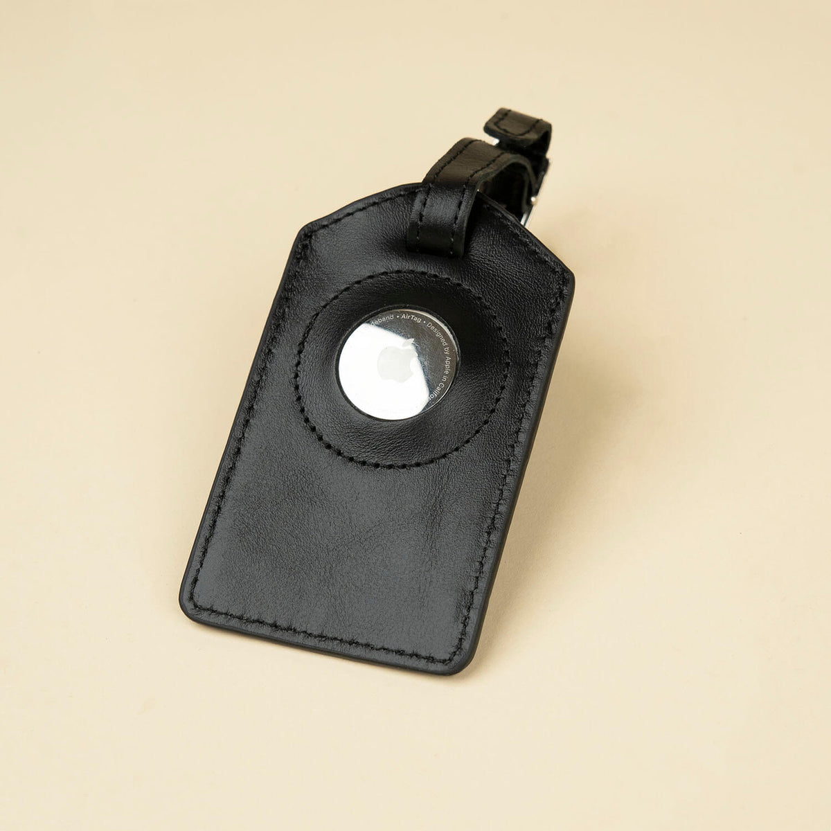 Premium Leather AirTag Luggage Tag, Black, Clovis, interior view