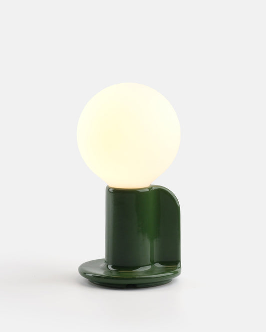 Ceramic table lamp in forest green, Q Lamp by Misewell