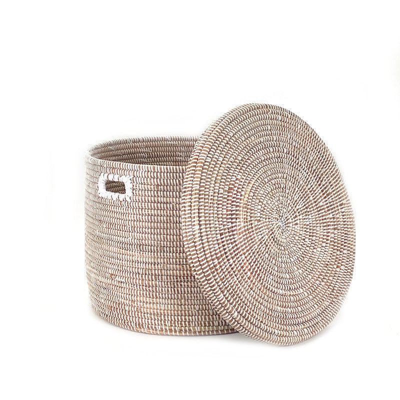 White Flat Lid Floor Basket, side view