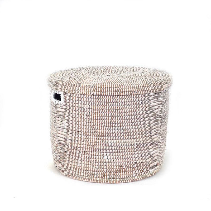 White Flat Lid Floor Basket, front view