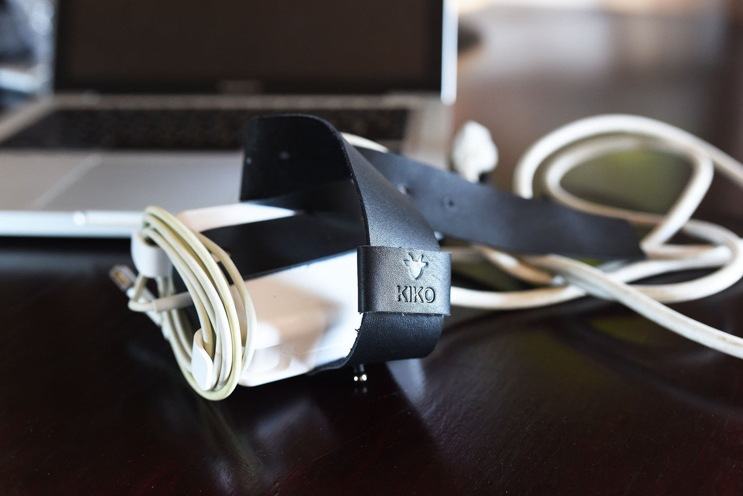 The Cord Lord — Black Leather Cable Wrap